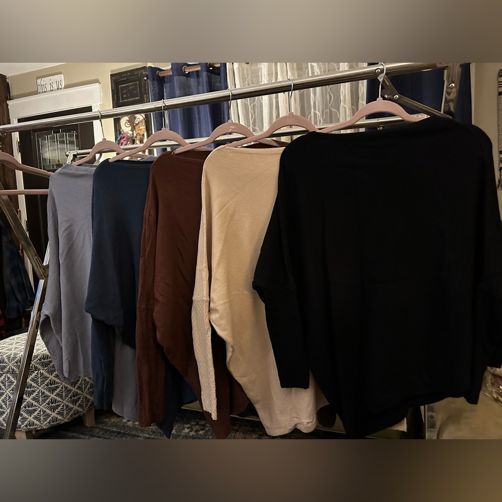 Lot 5 Boatneck Off Shoulder Asymmetric Soft Sweater Stretch Sz Medium One Size